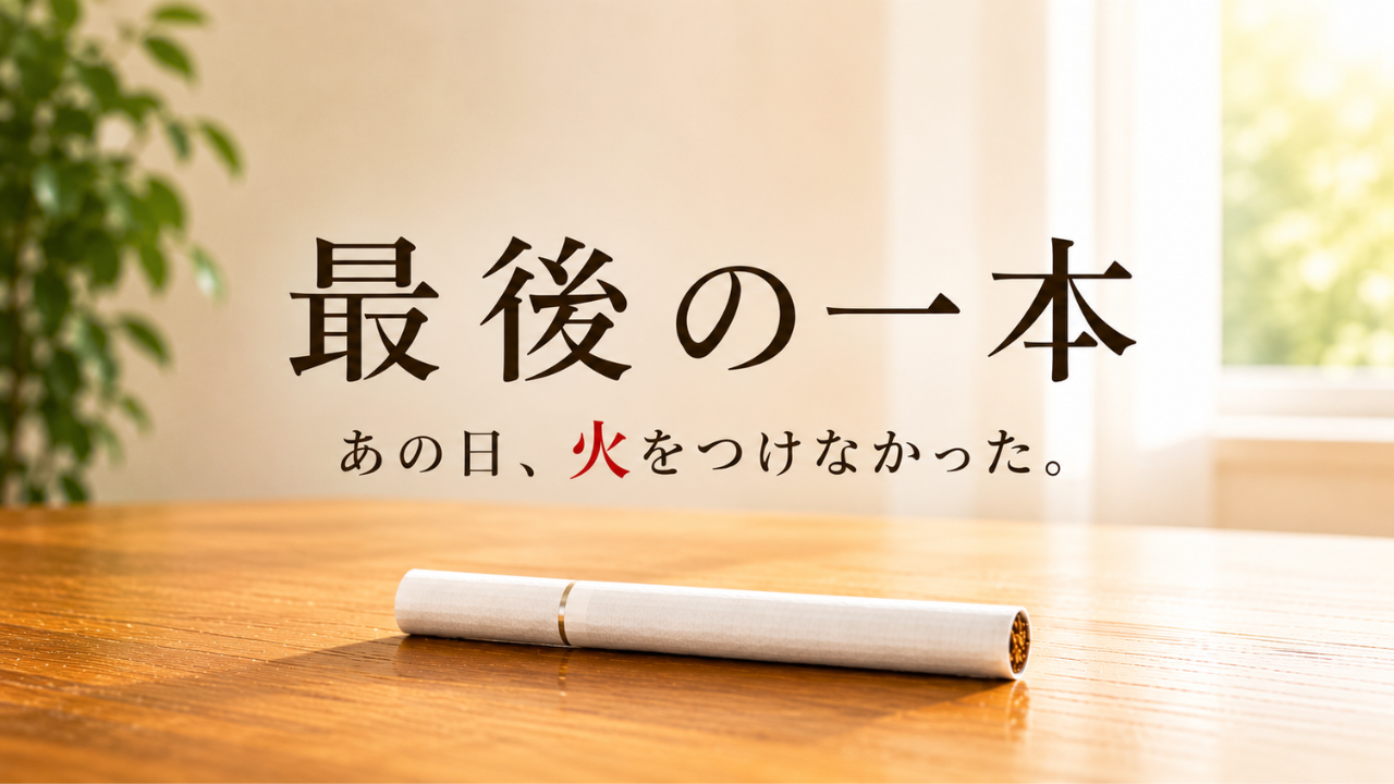 テーブルの上に一本の白いタバコが置かれた禁煙13年の体験談アイキャッチ画像